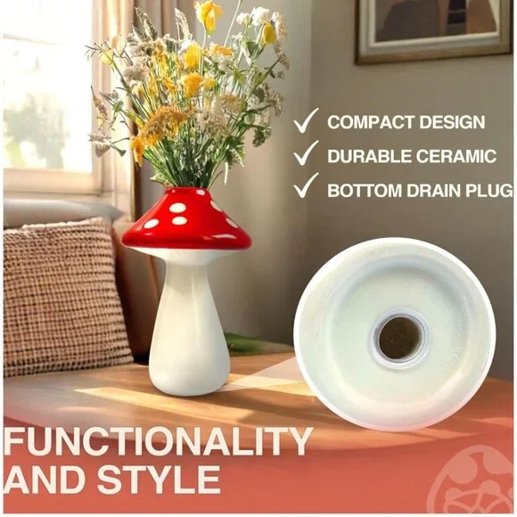 Mushroom Vase - Red Mushroom Flower Vase - Picture 5 of 5